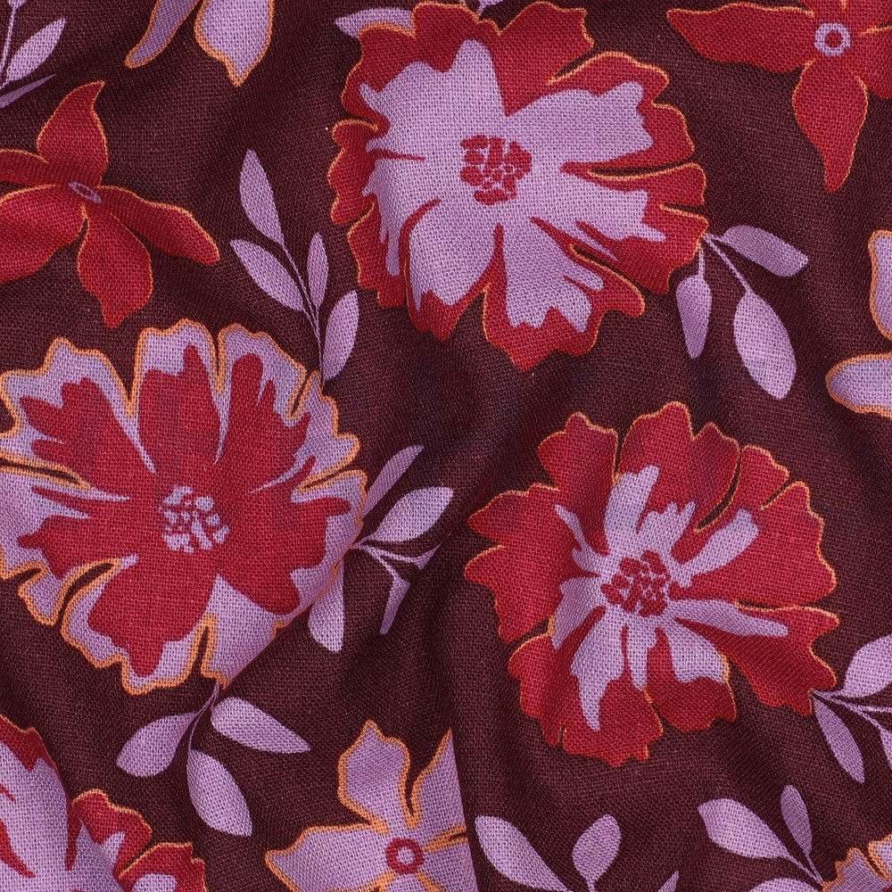 LIN VISCOSE FLEURS BORDEAUX #7