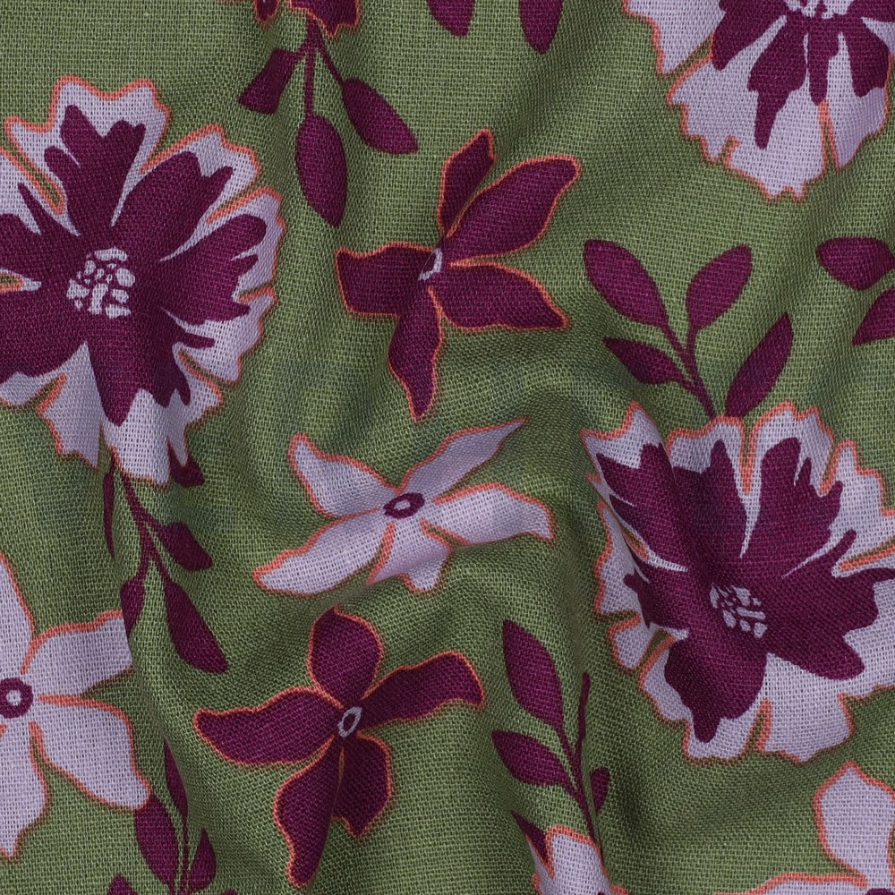 LEINEN VISKOSE BLUMEN GRÜN #7