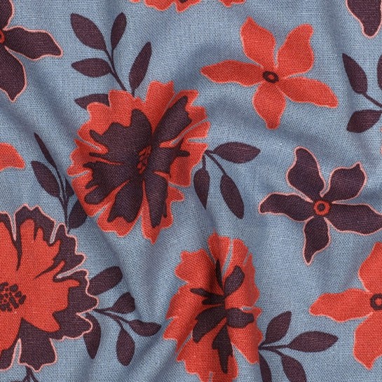 LIN VISCOSE FLEURS BLEU #7