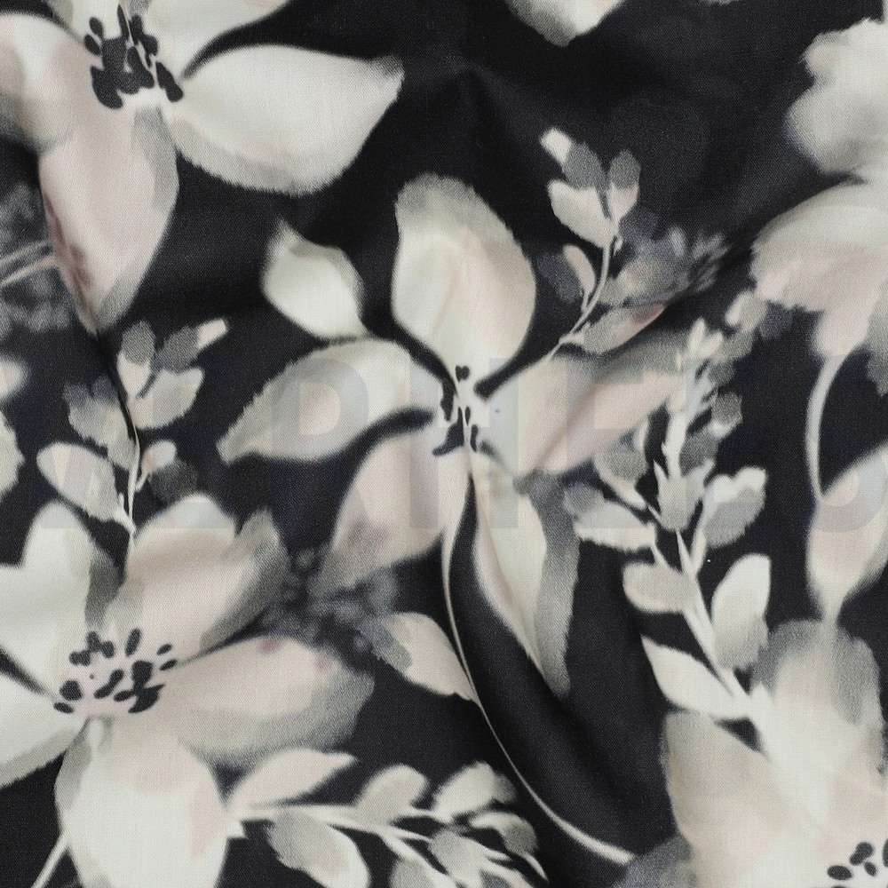 BAUMWOLLE VISKOSE DIGITAL BLUMEN SCHWARZ #7