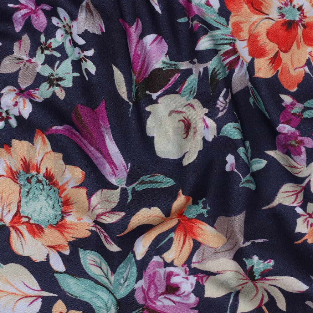 COTTON VISCOSE DIGITAL FLOWERS NAVY #7