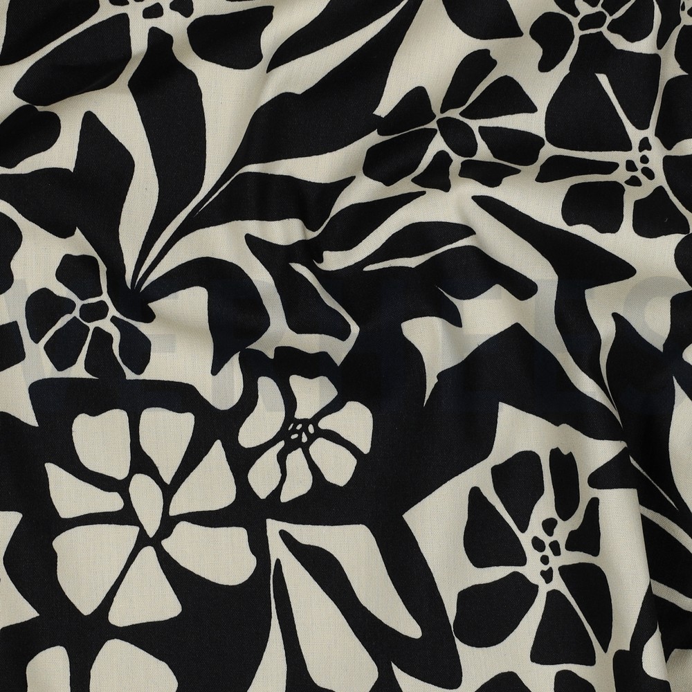 BAUMWOLLE VISKOSE BLUMEN SCHWARZ #7