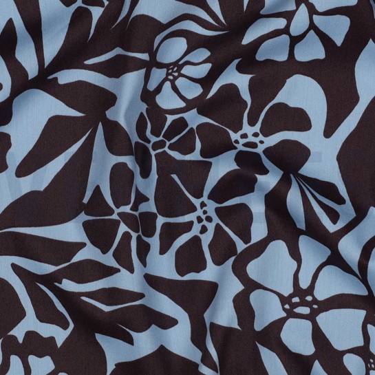 BAUMWOLLE VISKOSE BLUMEN HELLBLAU #7