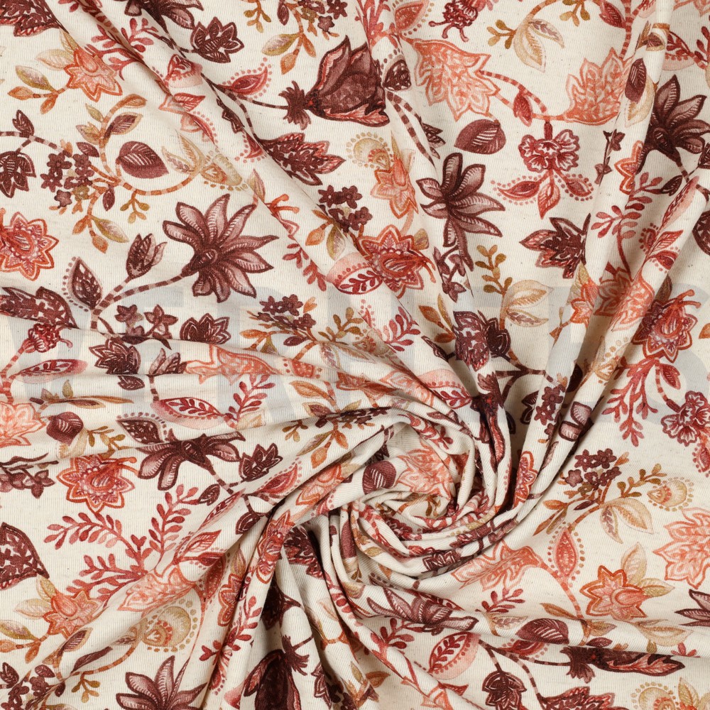 LINEN JERSEY DIGITAL FLOWERS COGNAC #7
