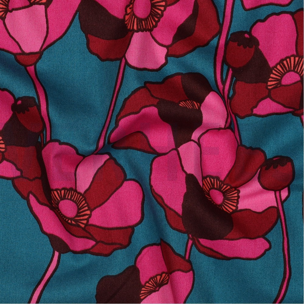 COTTON VISCOSE FLOWERS PETROL #7