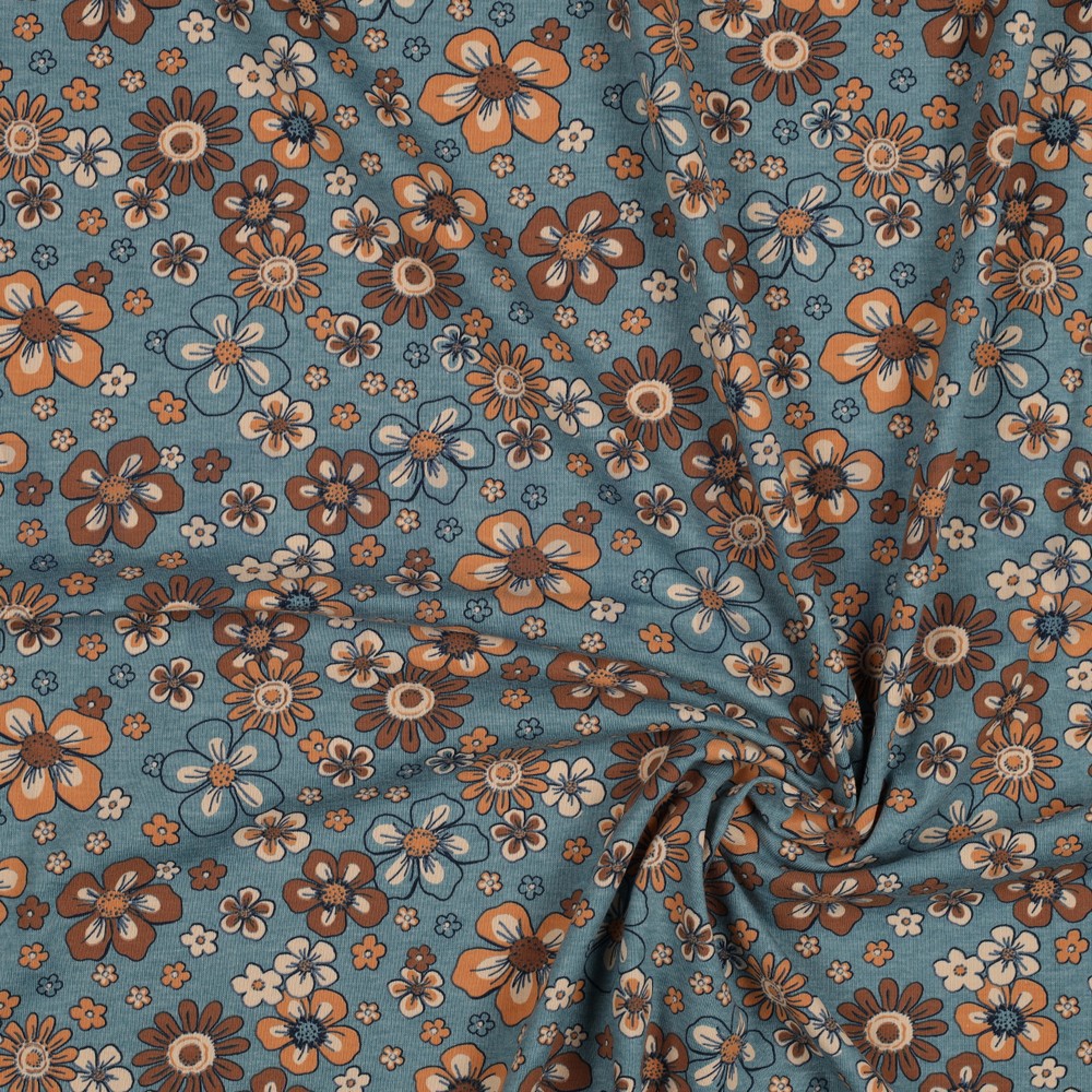 JERSEY MELANGE FLOWERS SMOKE BLUE #7