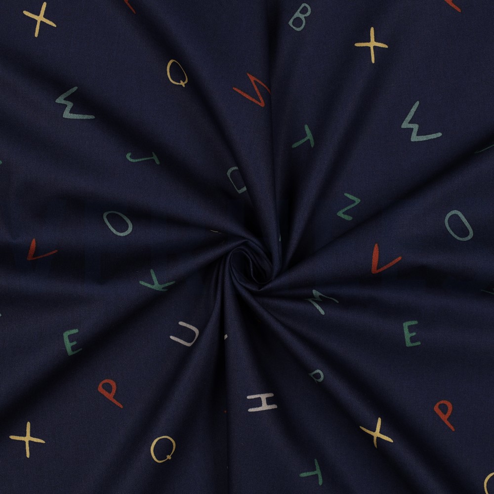 KATOENEN POPLIN LETTERS MARINEBLAUW #7