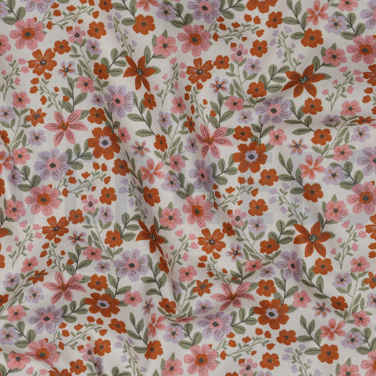 FINE POPLIN GOTS FLOWERS OFF WHITE #7