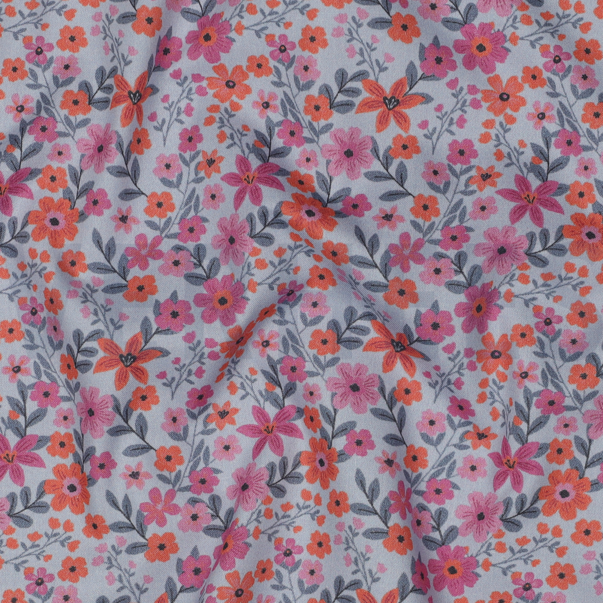 FINE POPLIN GOTS FLOWERS LIGHT BLUE #7