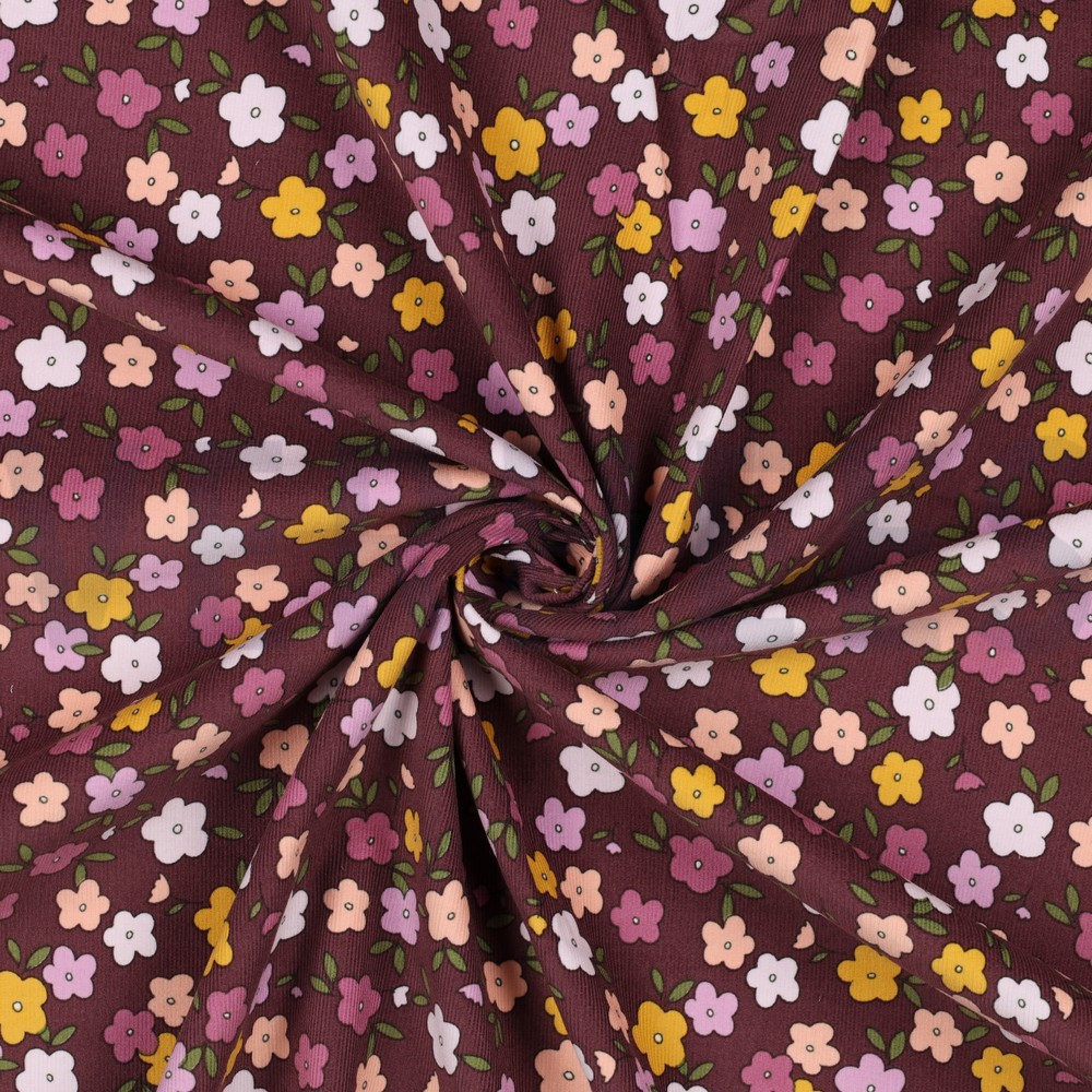 CORDUROY BABYRIB KLEINE BLOEMEN MAUVE #7