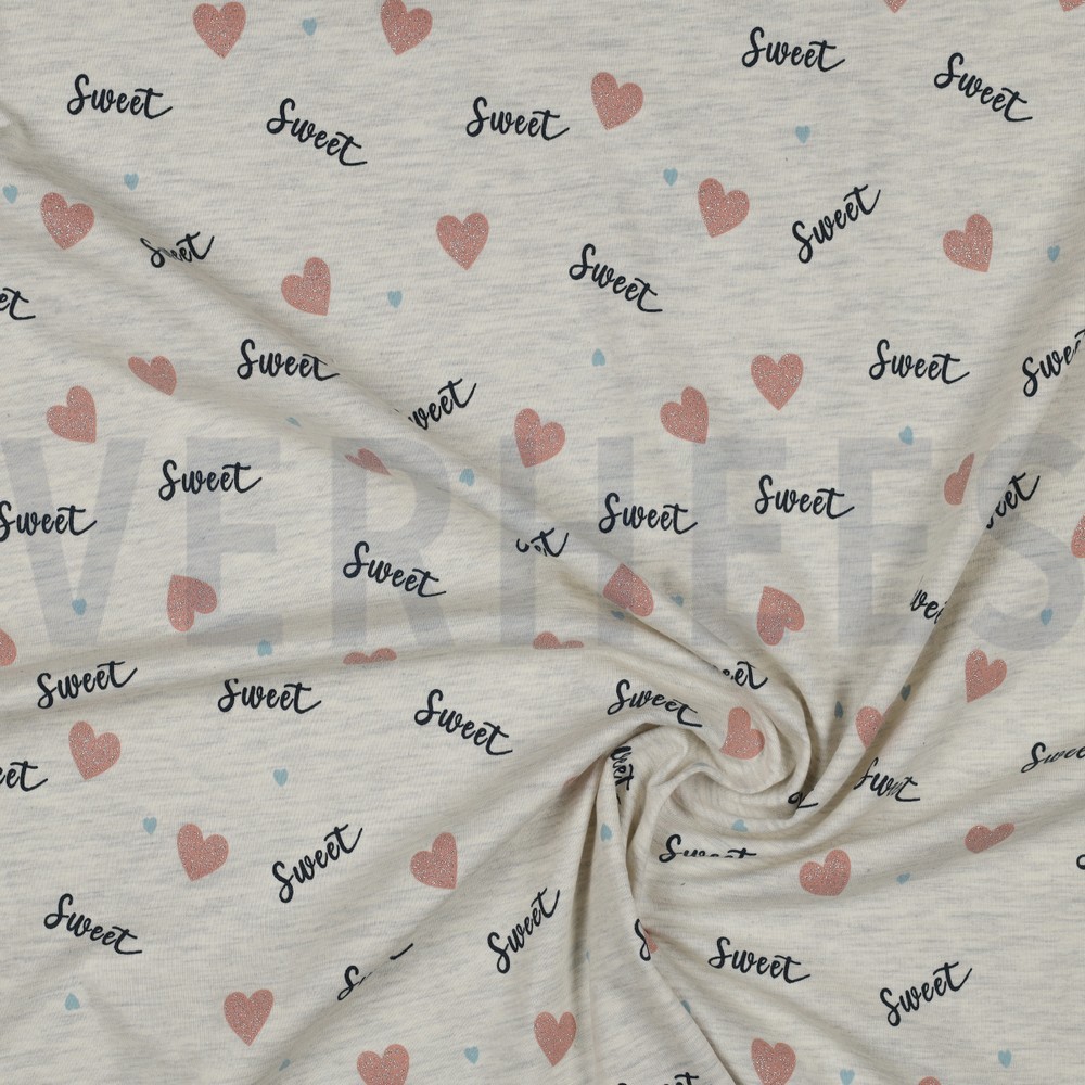 JERSEY MELANGE GLITTER LOVE ECRU #7