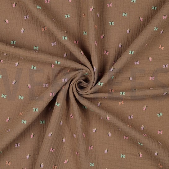 DOUBLE GAZE DE COTON PAPILLONS CAMEL #7