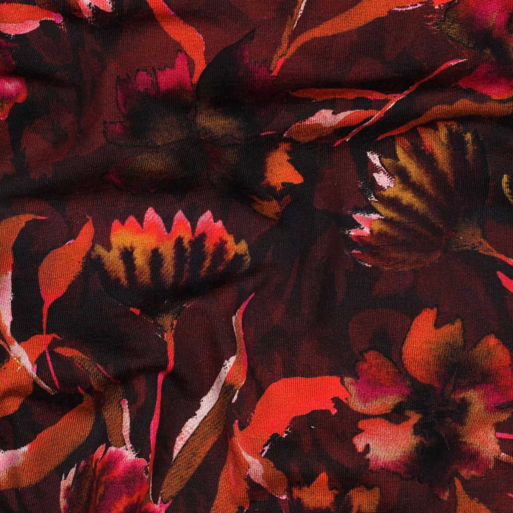 JERSEY DIGITAL BLUMEN BORDEAUXROT #7
