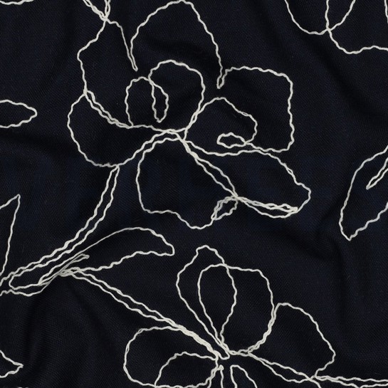 LINNEN VISCOSE EMBROIDERY BLOEMEN MARINEBLAUW #7