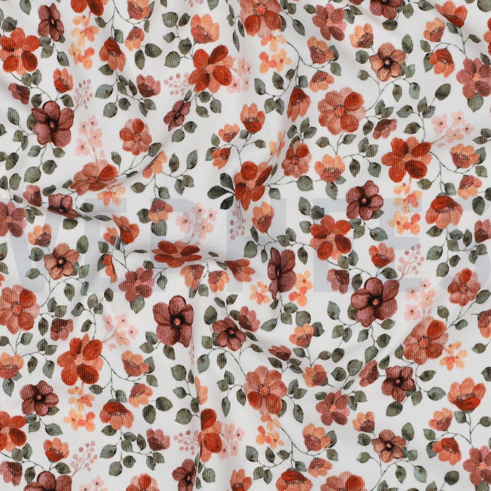 JERSEY GOTS DIGITAL FLOWERS WHITE/PEACH #7