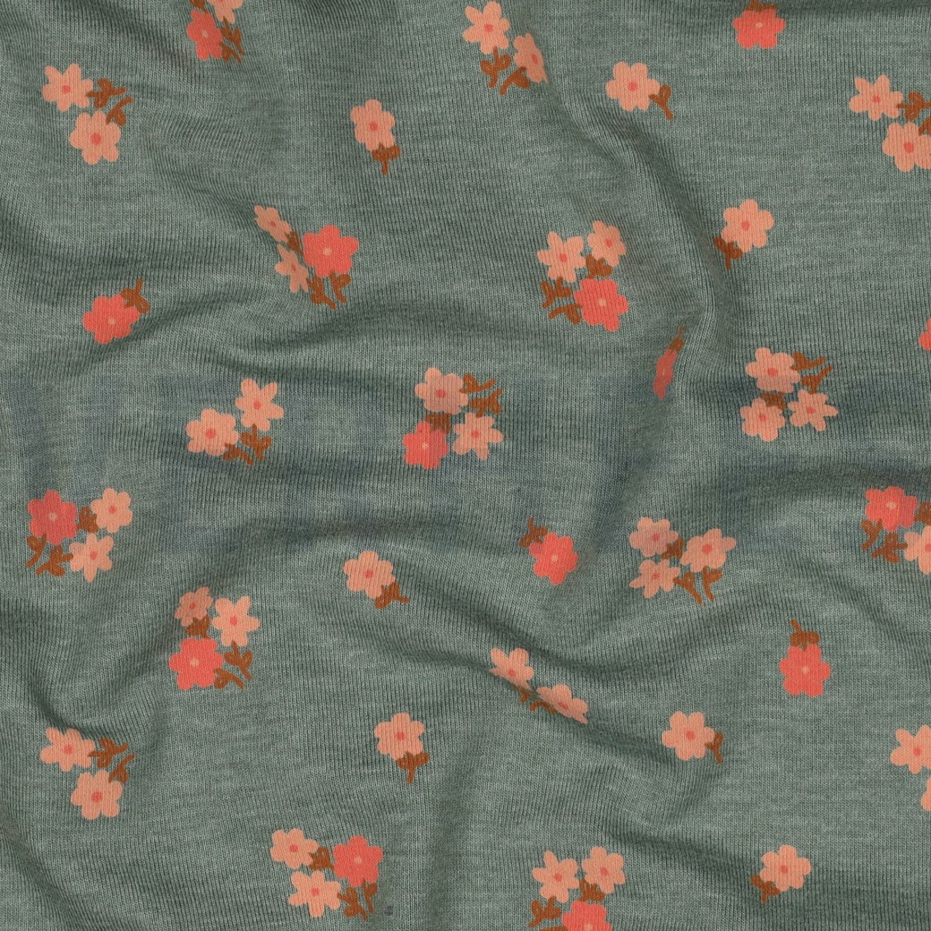 JERSEY MELANGE FLOWERS DARK MINT #7