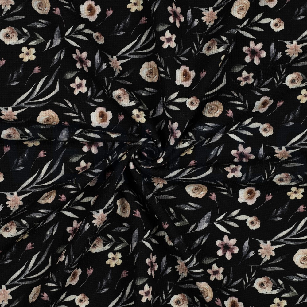 WAFELJERSEY DIGITAAL BLOEMEN ZWART #7