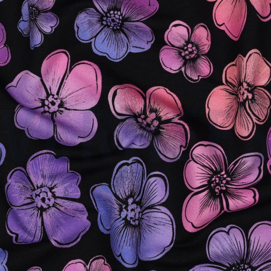 FRENCH TERRY DIGITAL FLOWERS NAVY #7