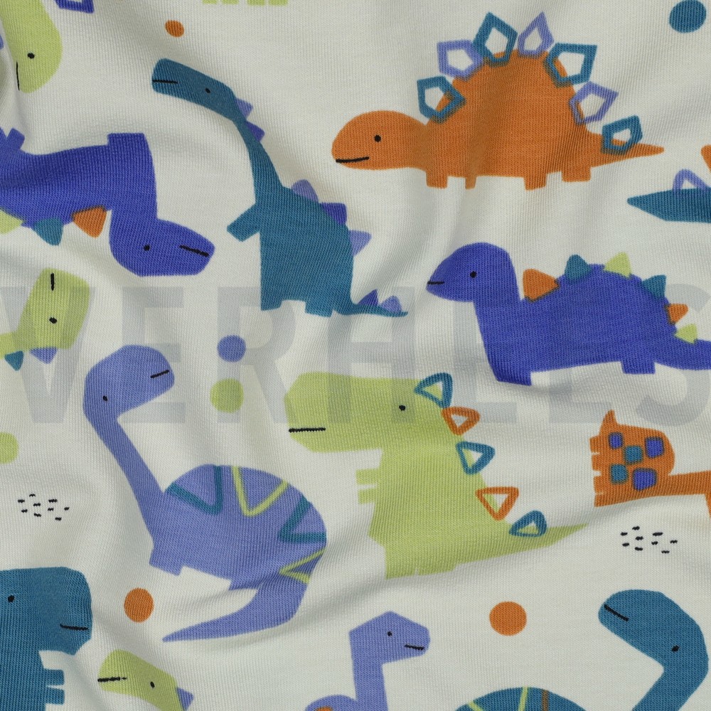 FRENCH TERRY DINOSAURIER GEBROCHEN WEISS #7