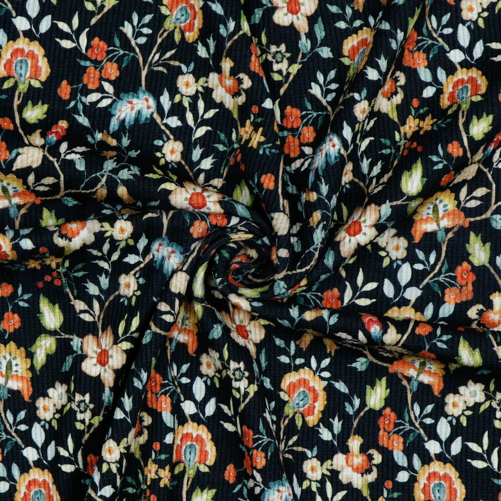RIB JERSEY DIGITAAL BLOEMEN MARINEBLAUW #7