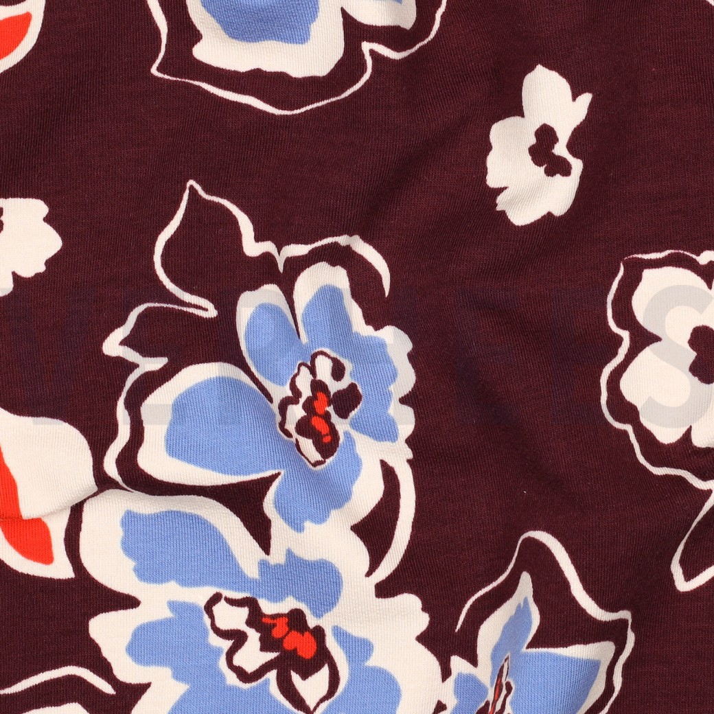 FRENCH TERRY FLOWERS BURGUNDY #7