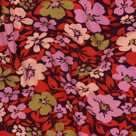 FRENCH TERRY FLOWERS BURGUNDY #7