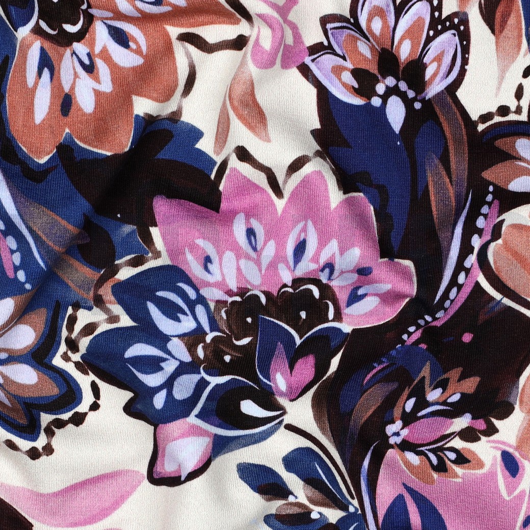 FRENCH TERRY DIGITAL FLOWERS ECRU #7