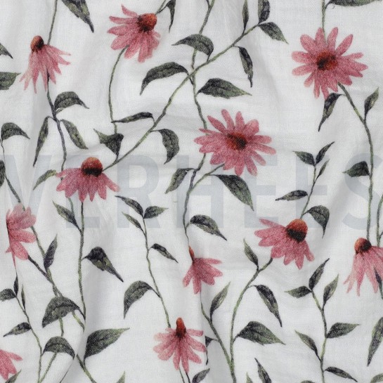 DOUBLE GAUZE GOTS DIGITAAL BLOEMEN WIT #7