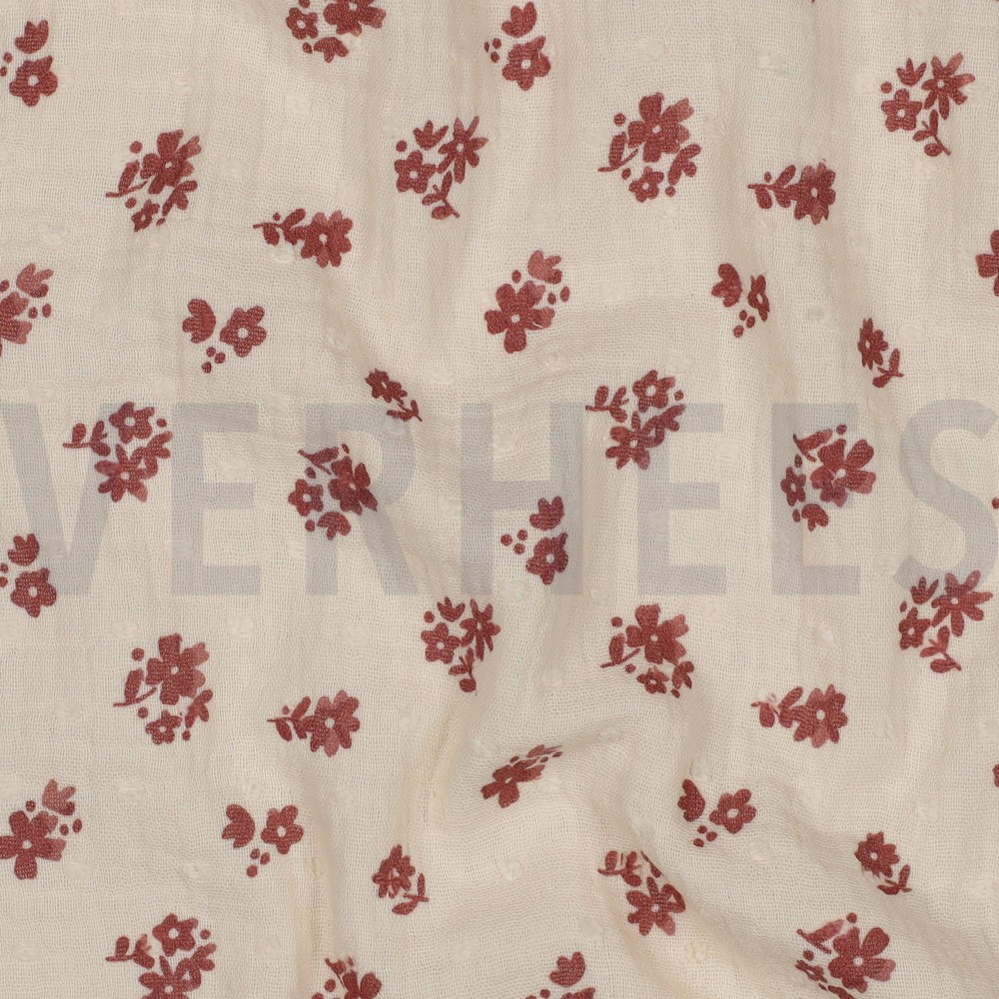 DOUBLE GAZE DE COTON DOBBY FLEURS PÊCHE (high resolution) #2