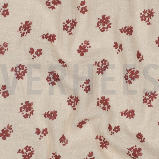 DOUBLE GAZE DE COTON DOBBY FLEURS PÊCHE #7