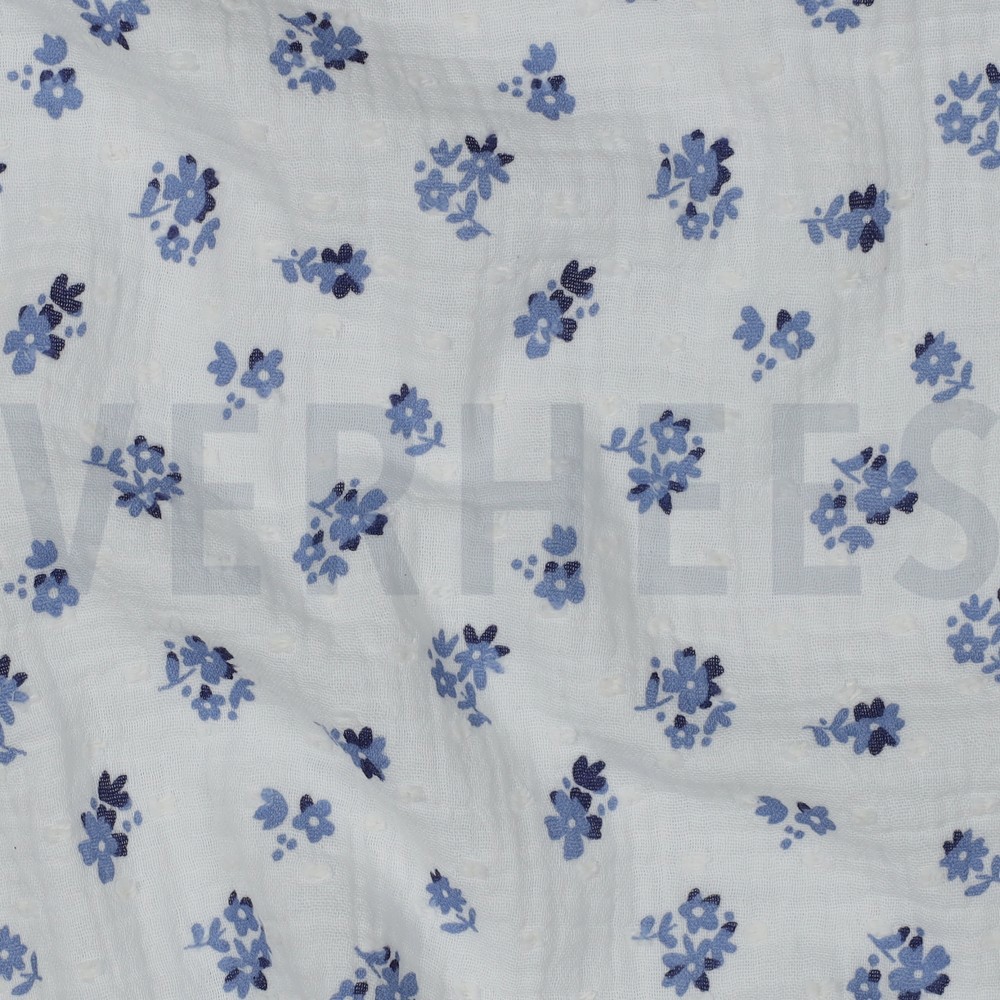 DOUBLE GAZE DE COTON DOBBY FLEURS BLANC #7