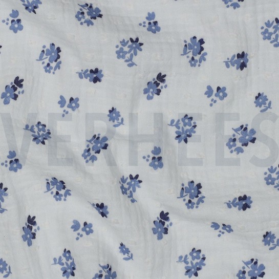 DOUBLE GAZE DE COTON DOBBY FLEURS BLANC #7
