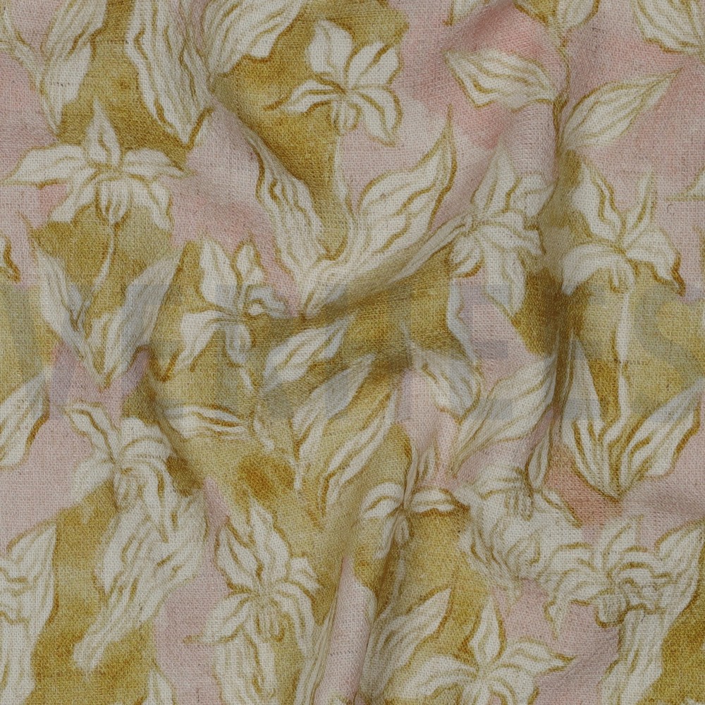 LIN VISCOSE CRÊPE DIGITAL FLEURS OCRE #7