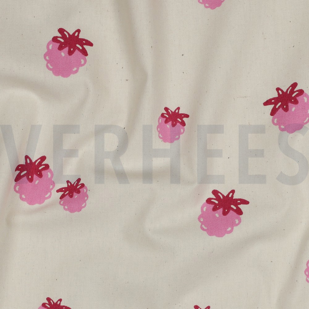 POPELINE DE COTON GOTS NATUREL BAIES NATUREL/FUCHSIA #7