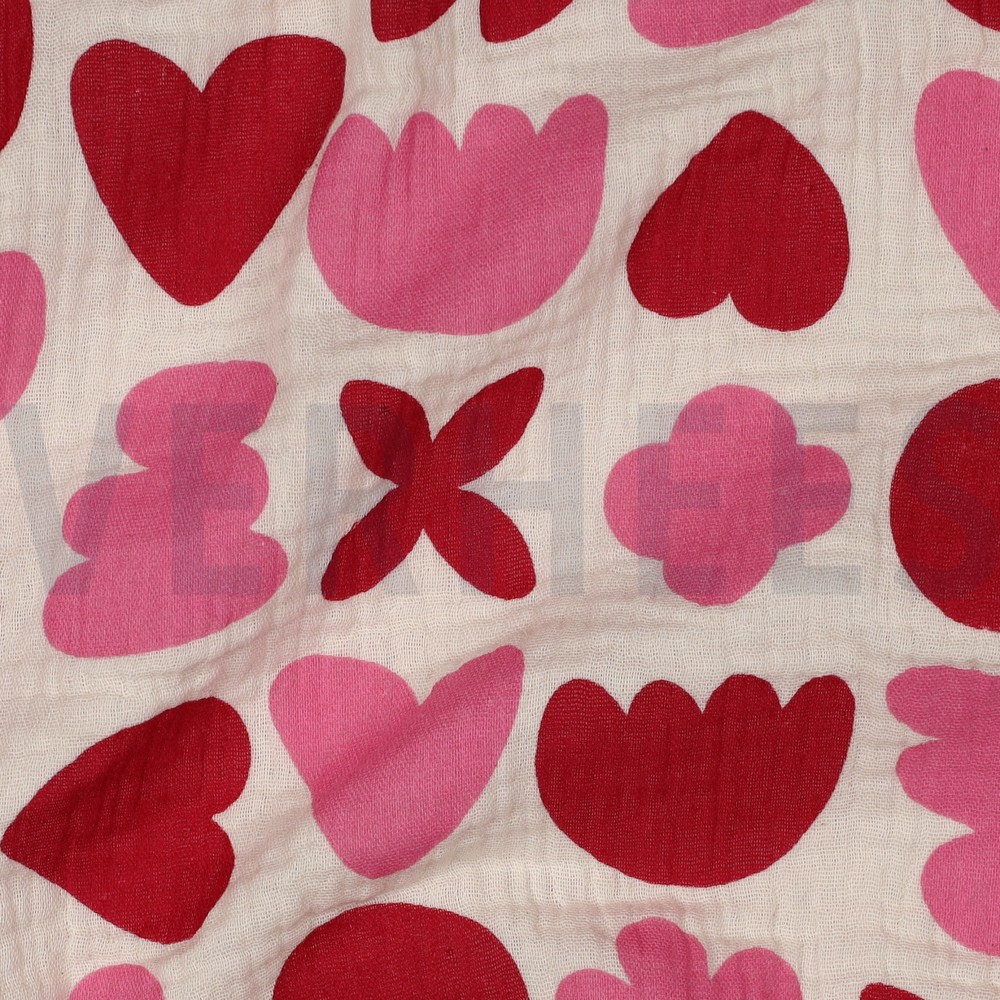 DOUBLE GAUZE GOTS NATUREL LIEFDEVORMEN NATUREL/FUCHSIA #7