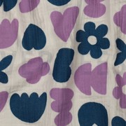 DOUBLE GAZE DE COTON GOTS NATUREL FORMES D’AMOUR NATUREL/PÉTROLE (thumbnail) #2