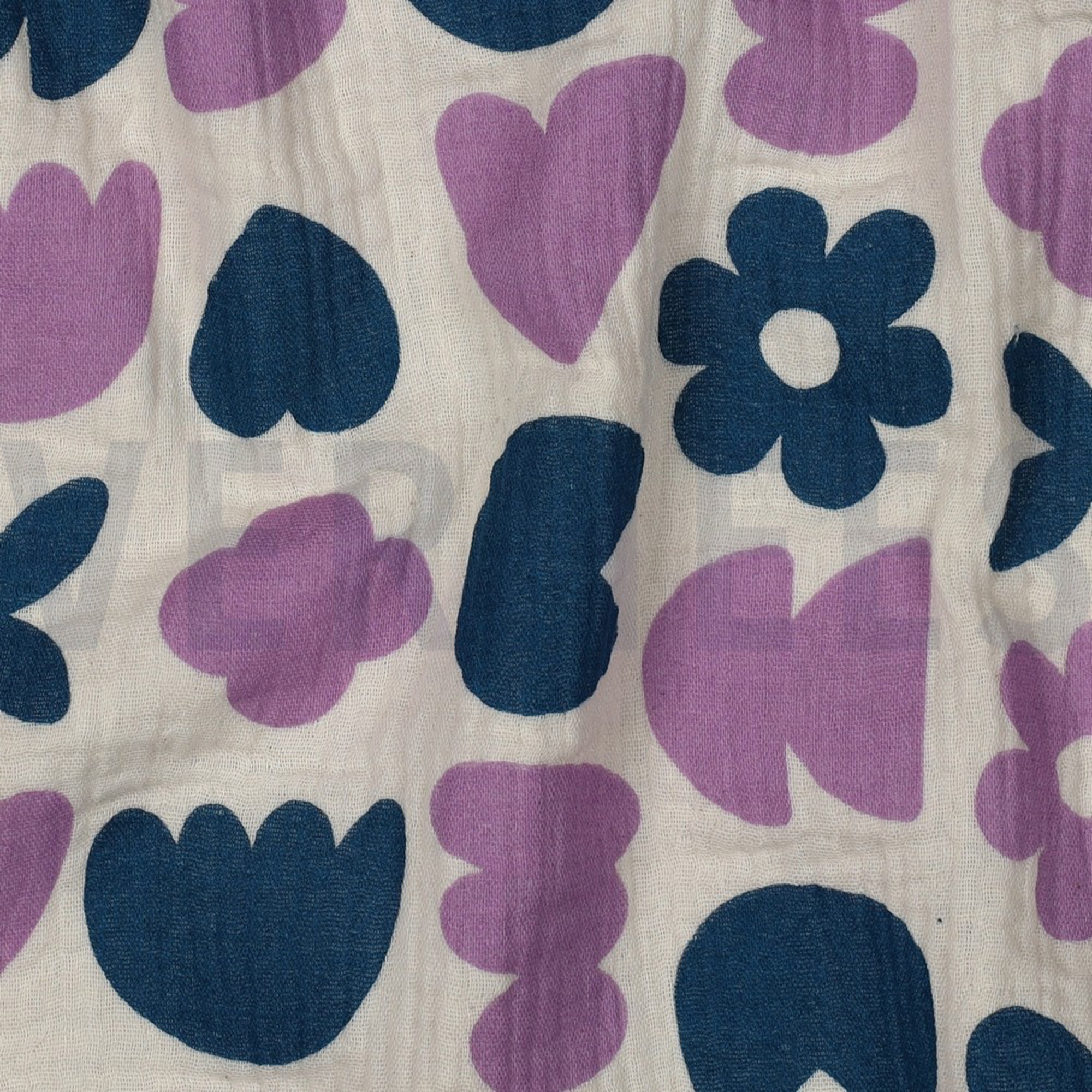 DOUBLE GAZE DE COTON GOTS NATUREL FORMES D’AMOUR NATUREL/PÉTROLE (high resolution) #2