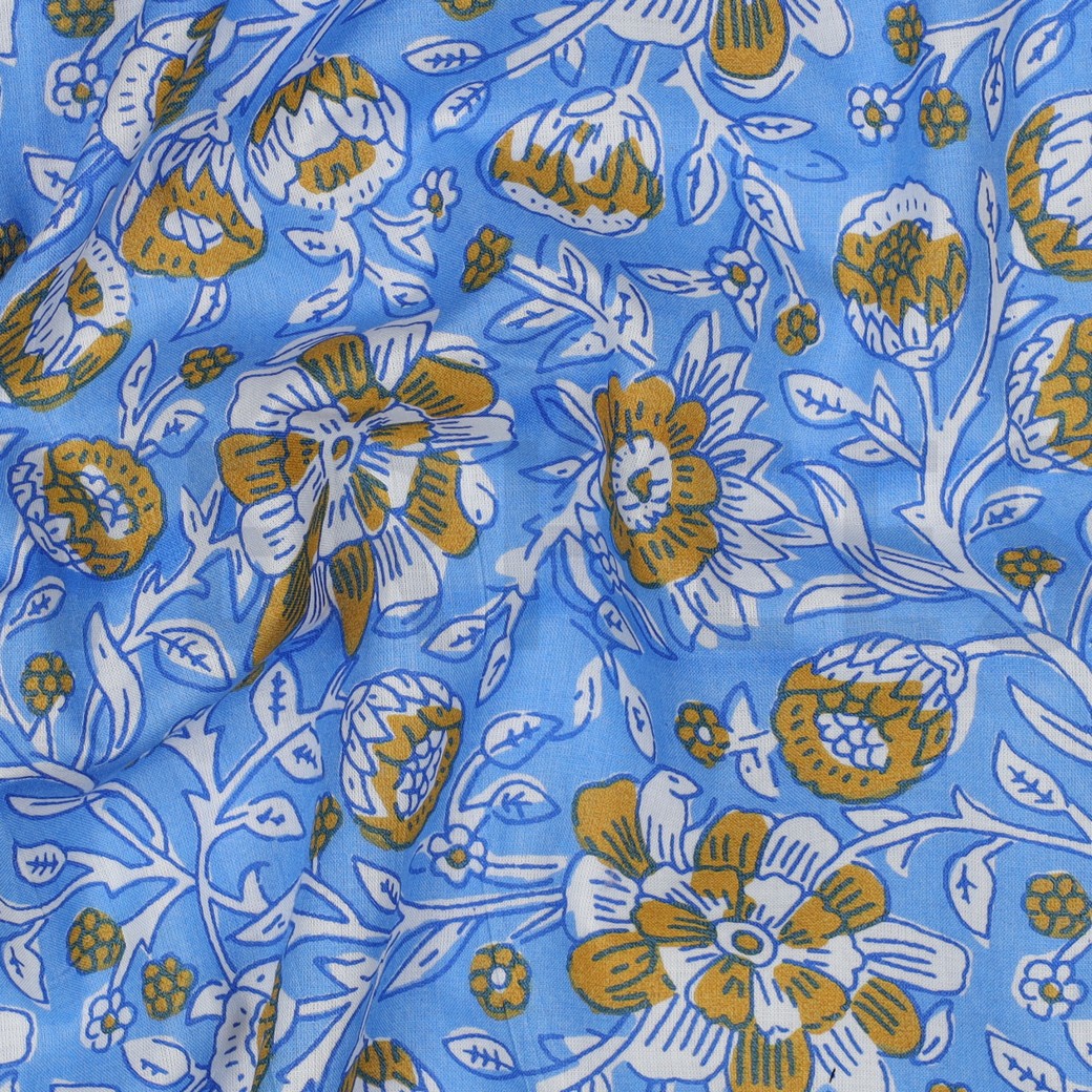 HANDCRAFTED BLOCK-PRINTED COTTON FLOWERS BLUE #7
