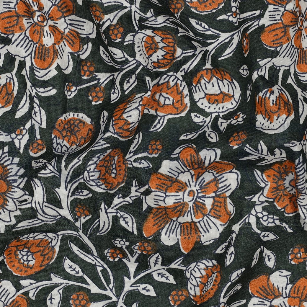 HANDCRAFTED BLOCK-PRINTED COTTON FLOWERS GREEN #7