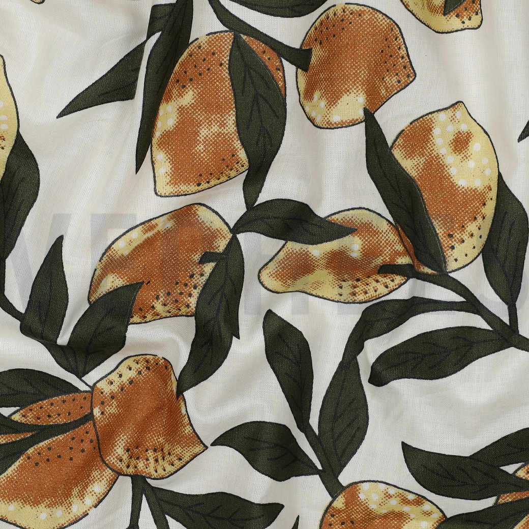 HANDCRAFTED BLOCK-PRINTED COTTON LEMONS WHITE #7