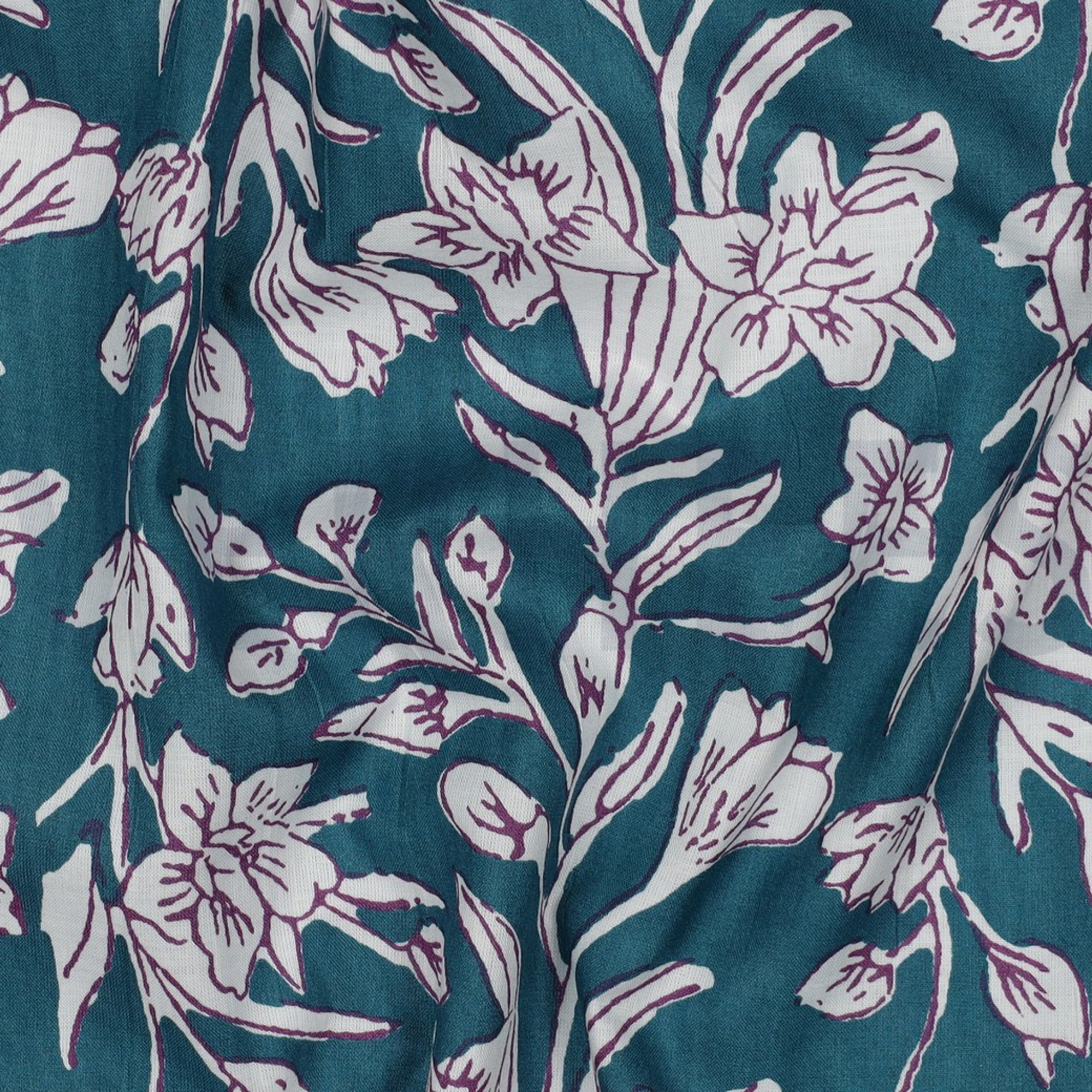 HANDCRAFTED BLOCK-PRINTED COTTON FLOWERS PETROL (high resolution) #2