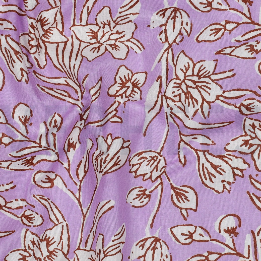 HANDCRAFTED BLOCK-PRINTED COTTON FLOWERS LILAC #7