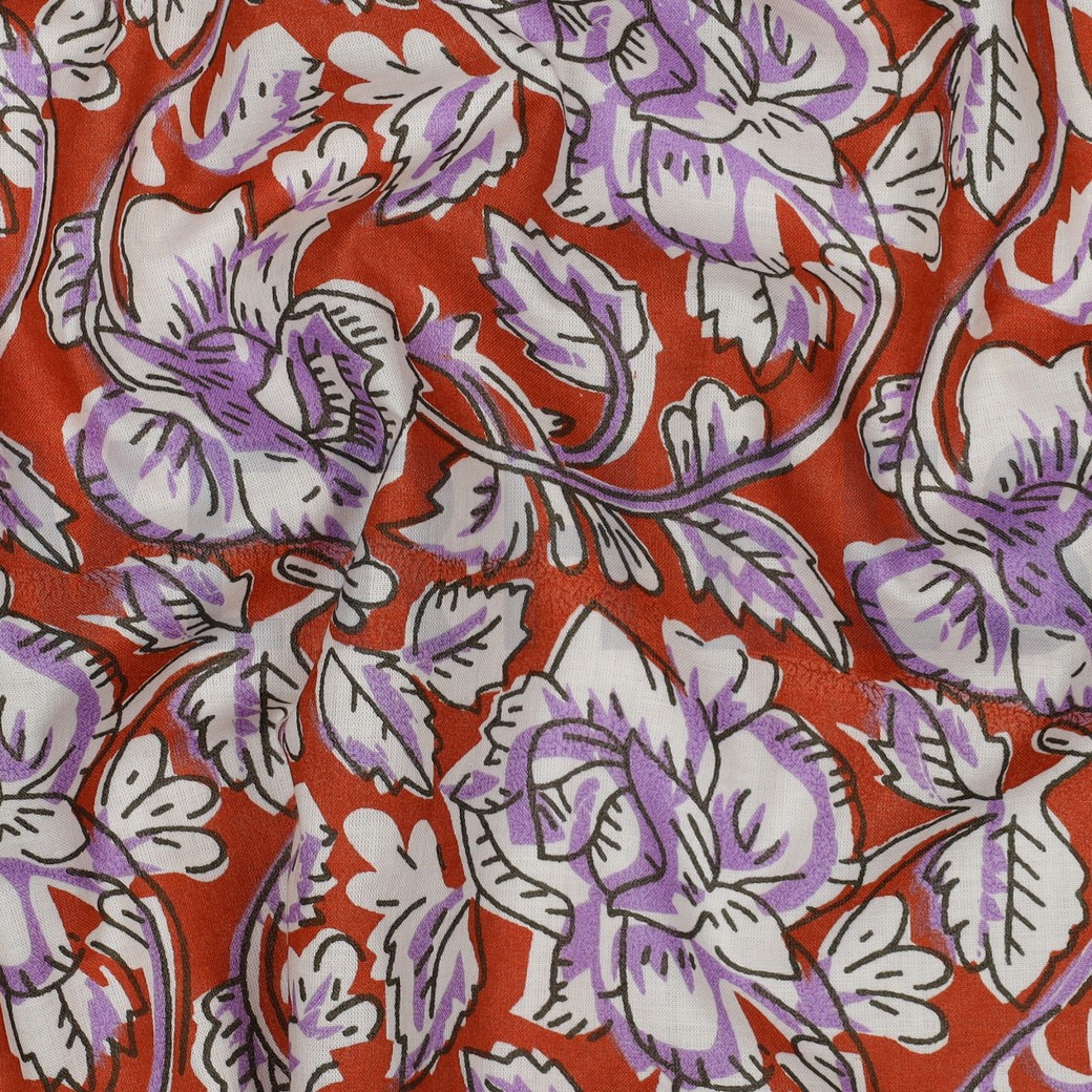 HANDCRAFTED BLOCK-PRINTED COTTON FLOWERS TERRACOTTA #7