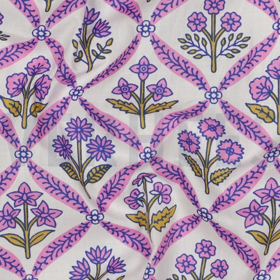 HANDCRAFTED BLOCK-PRINTED COTTON FLOWERS WHITE #7