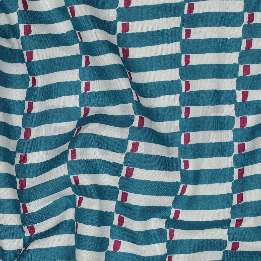 HANDCRAFTED BLOCK-PRINTED COTTON GEOMETRIC PETROL #7