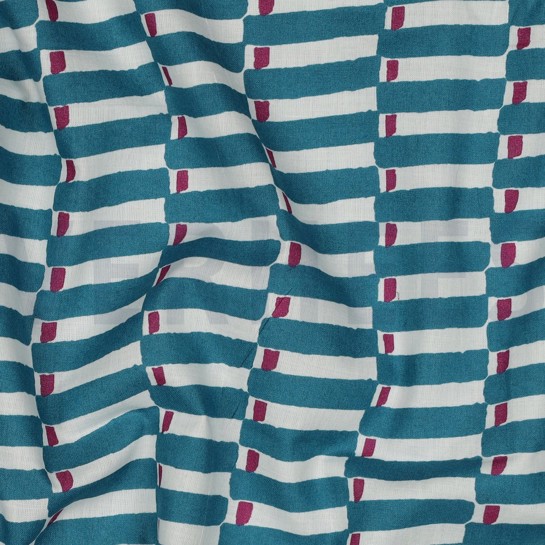 HANDGEFERTIGTE BLOCKGEDRUCKTE BAUMWOLLE GEOMETRISCH PETROL #7