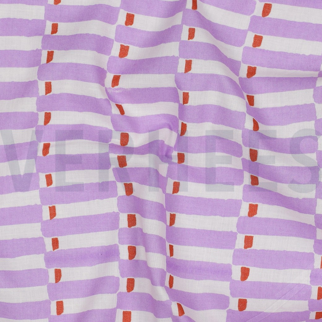 COTON IMPRIMÉ BLOCK FAIT MAIN GÉOMÉTRIQUE LILAS #7