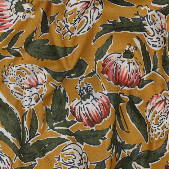 HANDCRAFTED BLOCK-PRINTED COTTON FLOWERS OCHRE #7