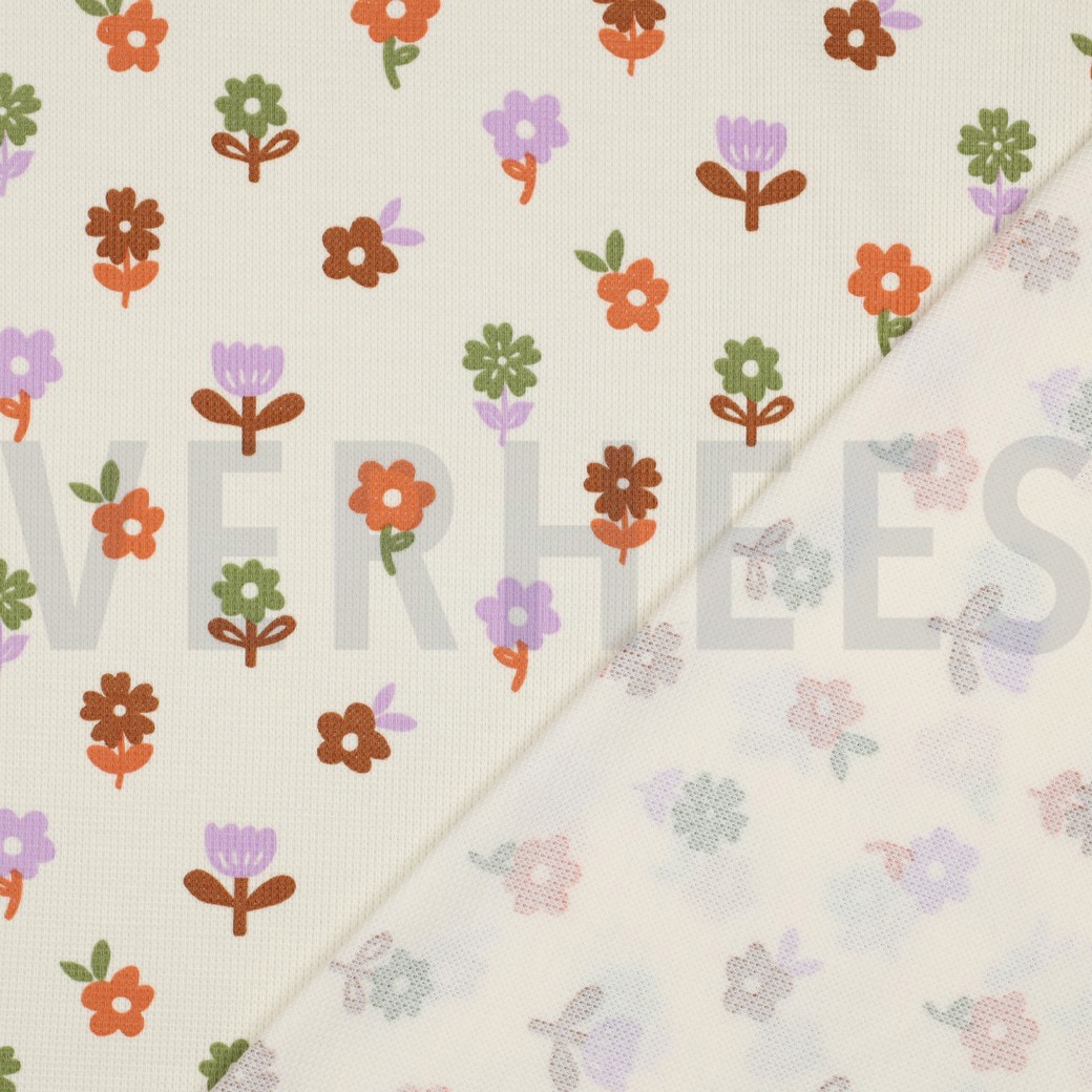 JERSEY GAUFRÉ FLEURS BLANC CASSÉ #7