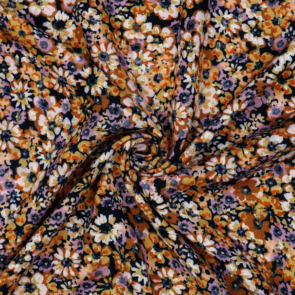 VISCOSE LUREX BLOEMEN MARINEBLAUW #7